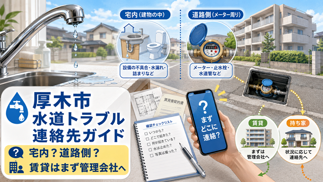 【厚木市】水道トラブルの連絡先、宅内か道路側か・賃貸か持ち家かで変わる