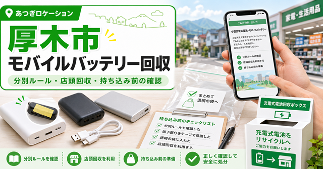 【厚木市】モバイルバッテリーの捨て方｜市の分別ルールと持ち込める店舗３ヶ所