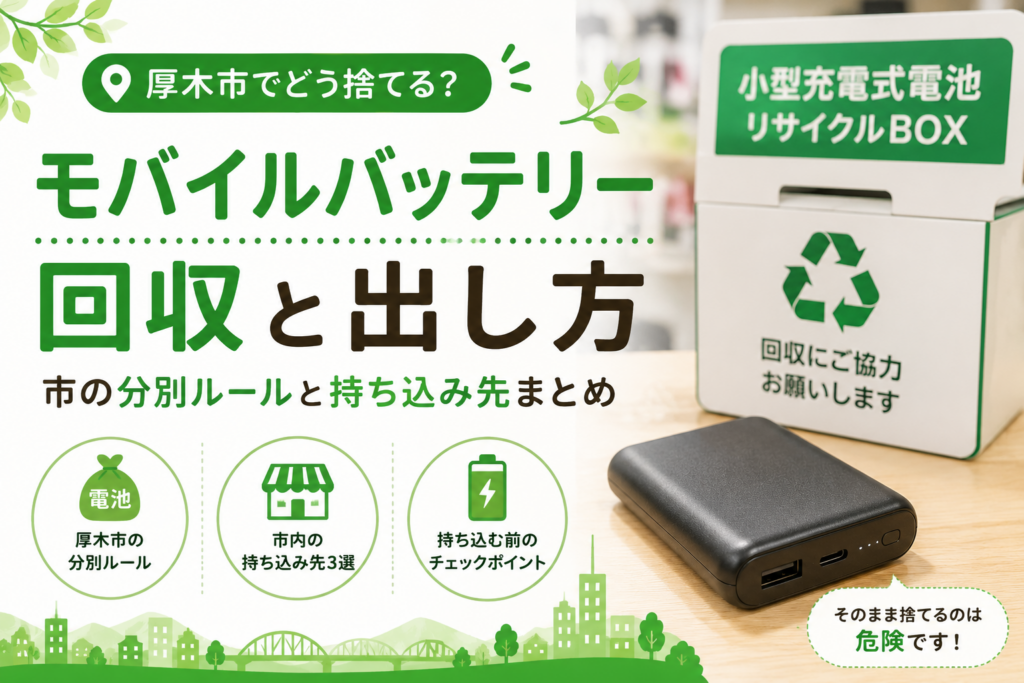 【厚木市】モバイルバッテリーの捨て方｜市の分別ルールと持ち込める店舗３ヶ所