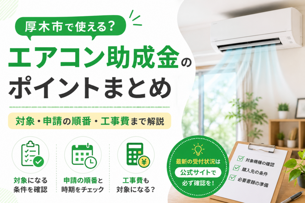【厚木市】エアコンの助成金、制度の有無と対象になりやすい条件は？
