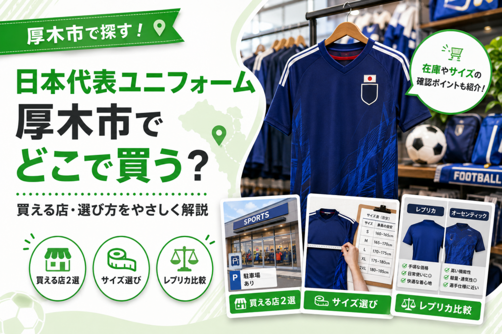 【厚木市】サッカー日本代表ユニフォーム、買える店2選｜価格とサイズの違いも
