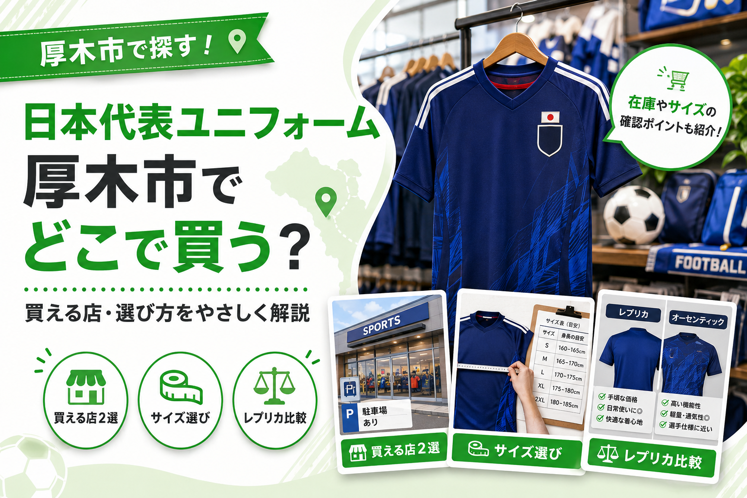 【厚木市】サッカー日本代表ユニフォーム、買える店2選｜価格とサイズの違いも