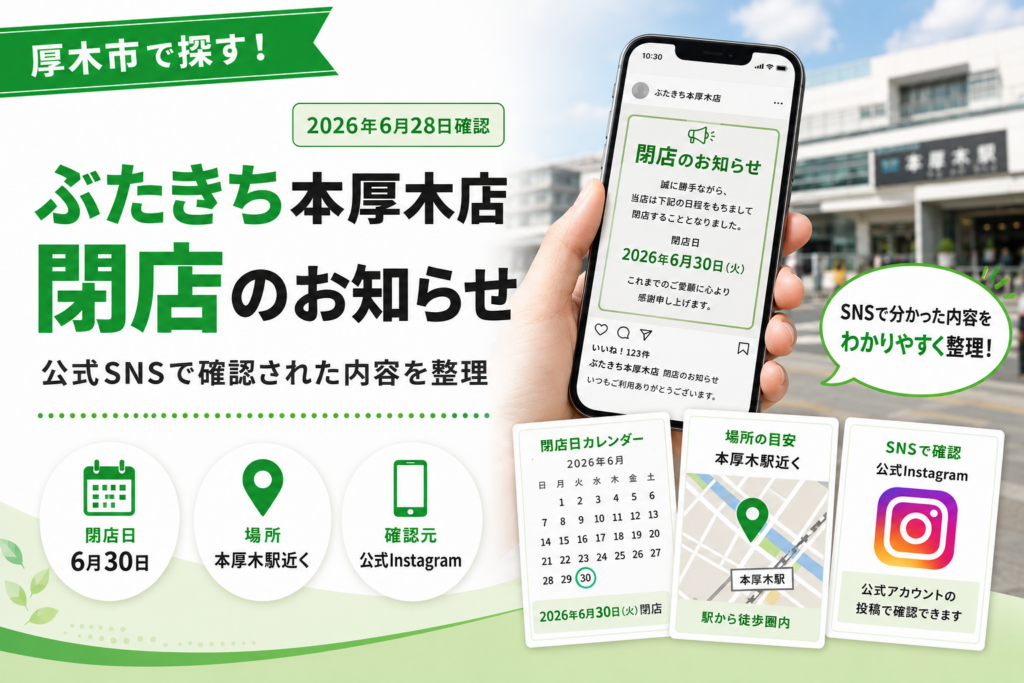 【厚木市】ぶたきち本厚木店が6月30日に閉店｜公式SNSで案内