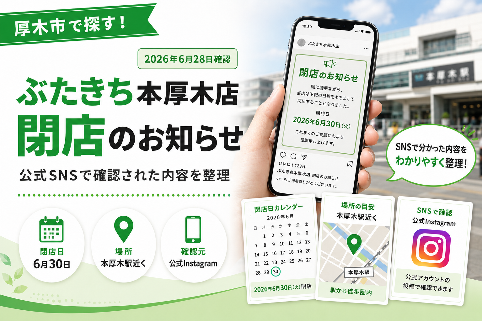 【厚木市】ぶたきち本厚木店が6月30日に閉店｜公式SNSで案内