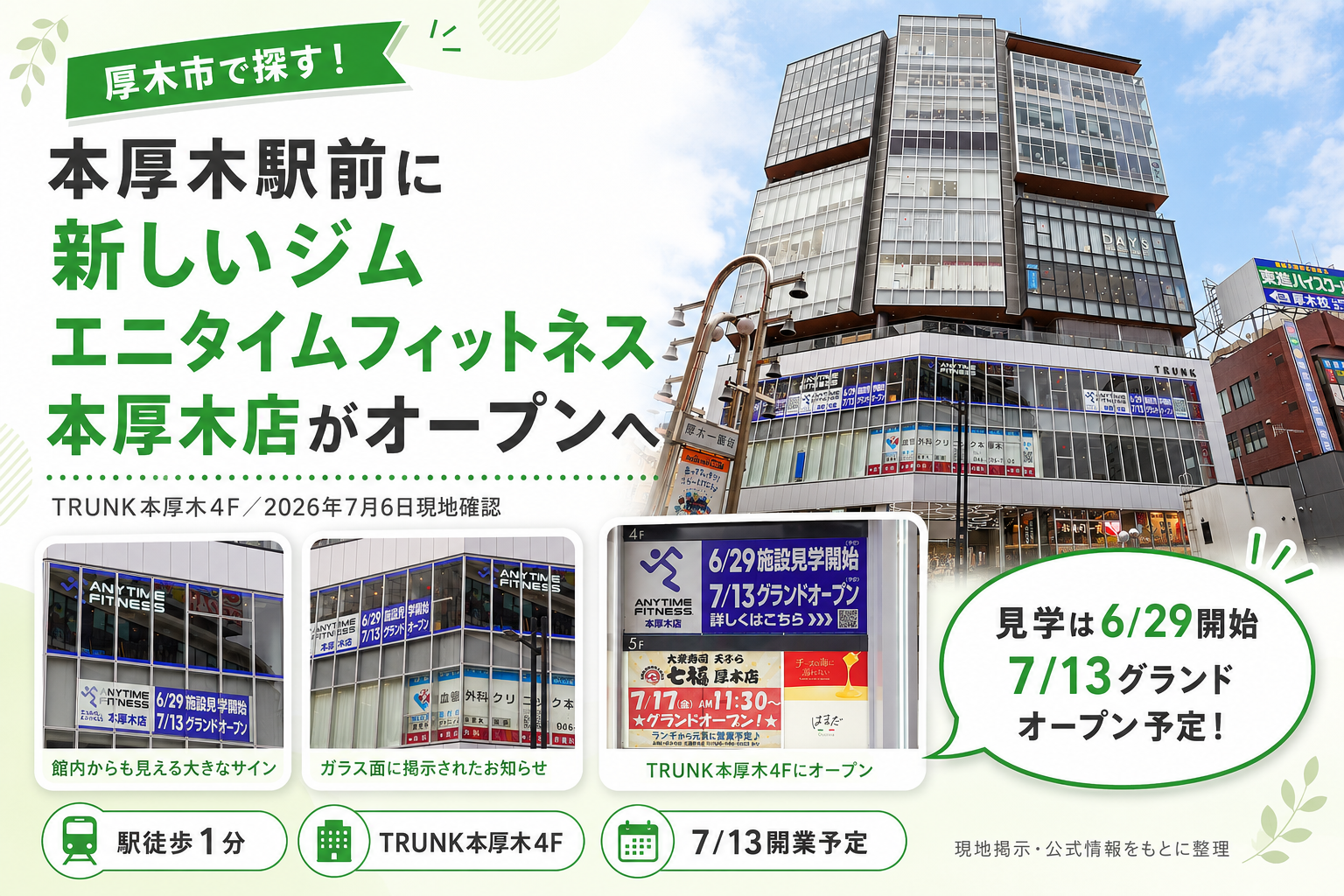 【本厚木】エニタイムフィットネスが開店｜場所とオープン日を確認