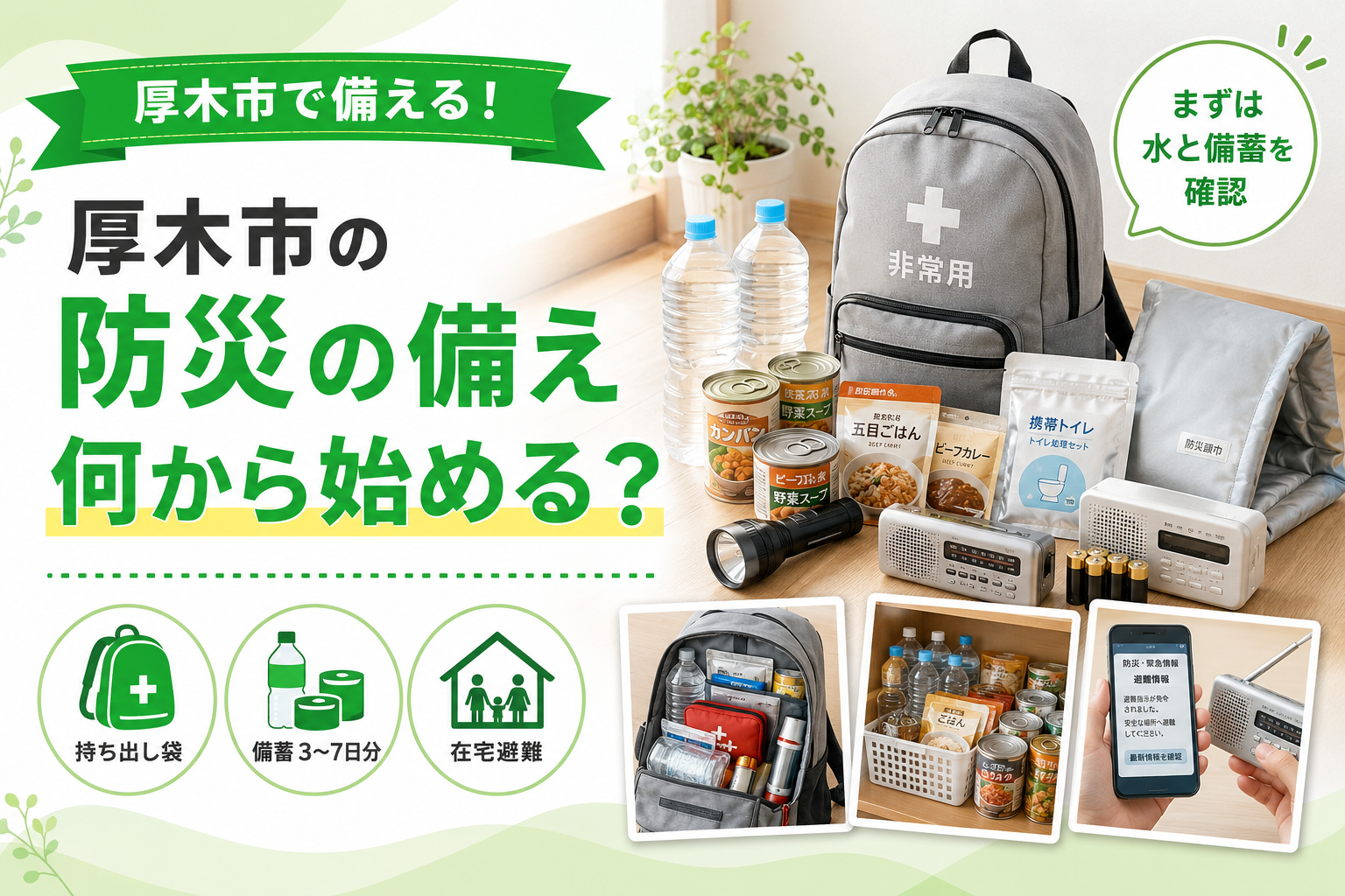 【厚木市】防災の備えは何をそろえる？持ち出し袋と家庭備蓄の分け方