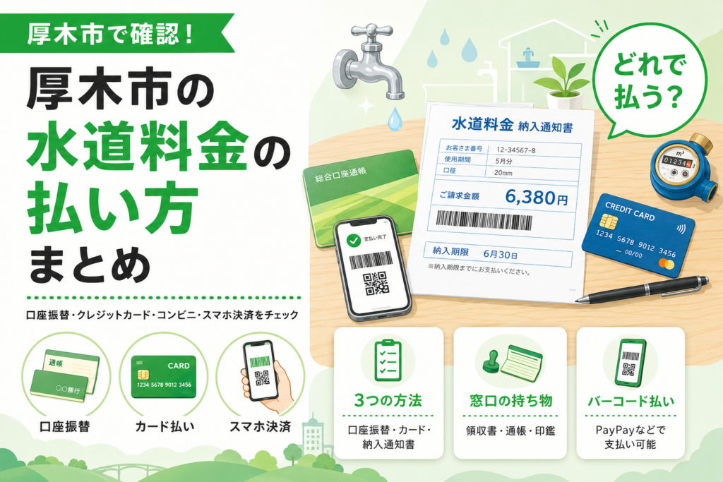 【厚木市】水道料金の払い方｜口座振替・カード・コンビニ・スマホ決済