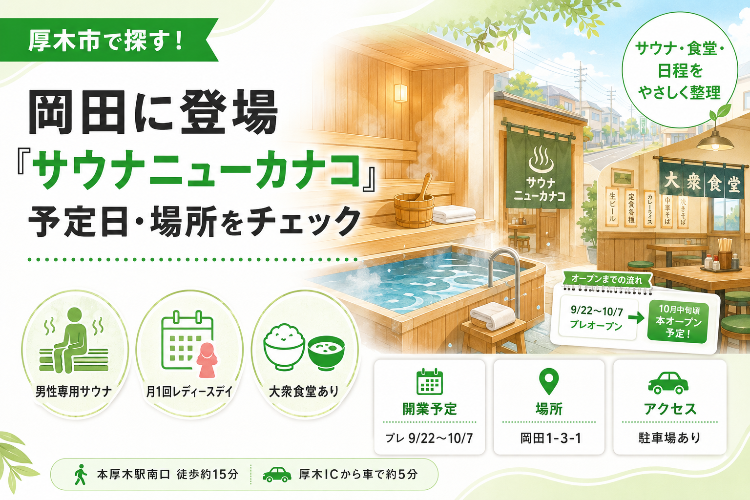 【厚木市岡田】サウナニューカナコが開店へ｜場所とオープン日